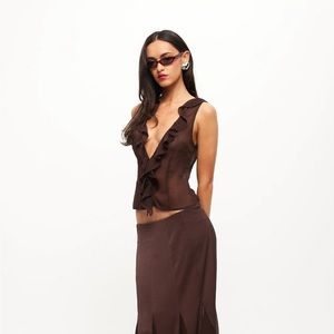 Lioness Brown Ruffle Blouse